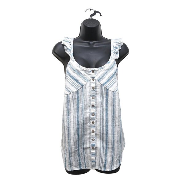 Chaser Beachy Striped Linen Blend Button Down Camisole Tank Top - Picture 4 of 12